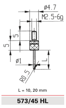 Technical specifications 573/45 HL - Carbide Contact Points for Dial Indicators