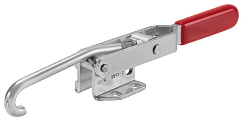 Σφιγκτήρας hook type AMF 299750 μεταλλικός με γάντζο και κόκκινη λαβή, με βάση στερέωσης