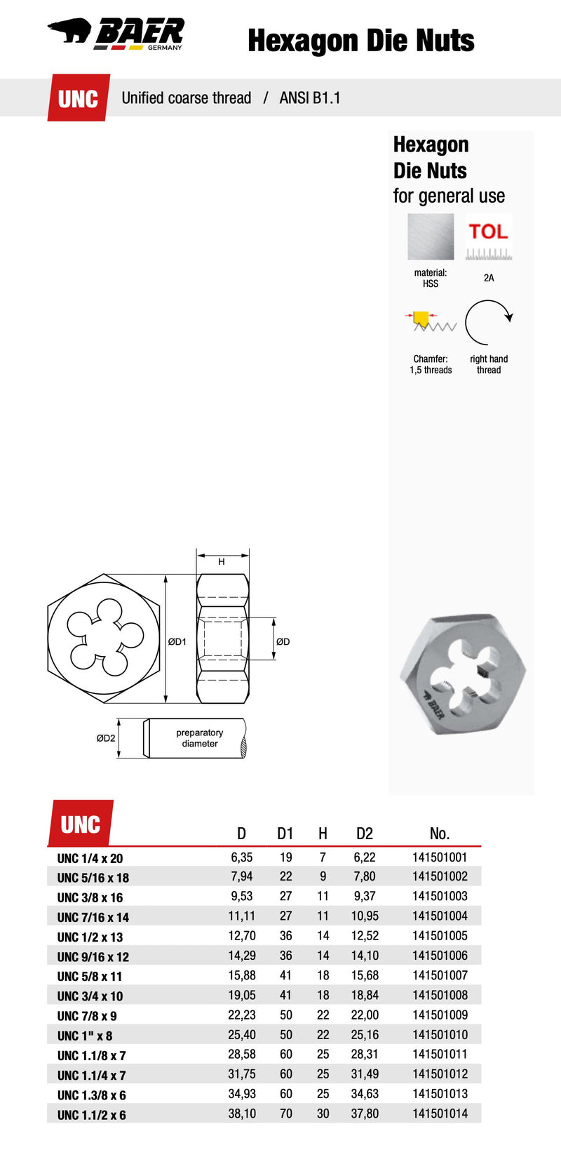 Φιλιέρα Εξάγωνη UNC Αμερικάνικου Σπειρώματος Ίντσας