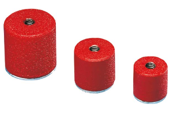 Three red cylindrical permanent magnets with internal thread, code 279600