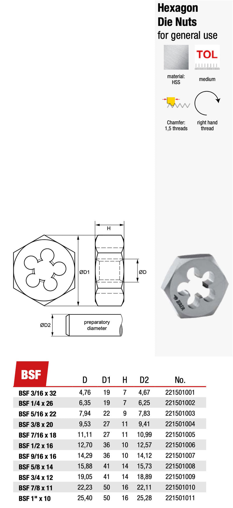 Φιλιέρα Εξάγωνη BSF-Αγγλικού Σπειρώματος Ίντσας (Ψιλοπασο Whitworth)