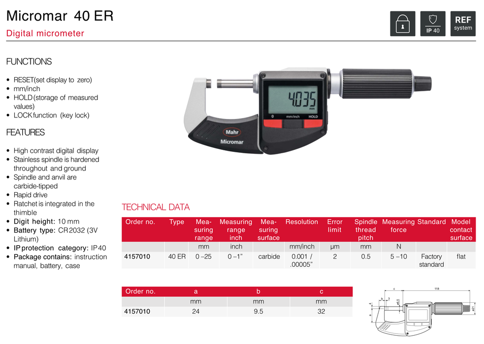 Μικρόμετρο Ψηφιακό Αδιάβροχο IP65 0.001 mm Mahr