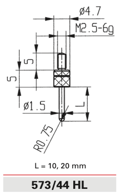 Technical specifications 573/44 HL - Carbide Contact Points for Dial Indicators