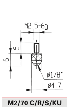 Technical specifications M 2/70 C/R/S/KU - Ruby, Sapphire, Ceramic and Plastic Contact Points for Dial Indicators