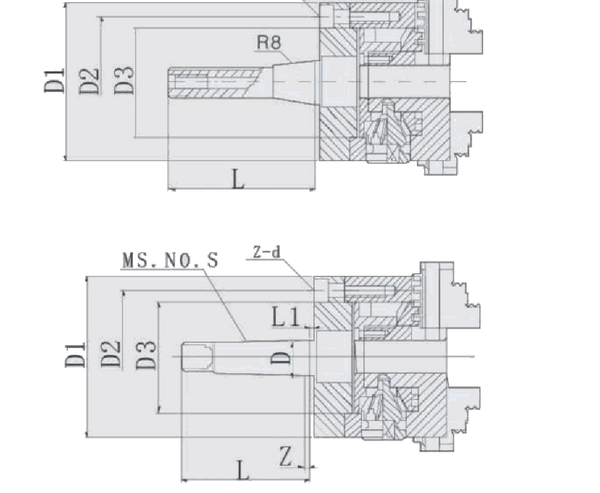 Διαστάσεις Τσόκ 3 Σιαγόνων με Κώνο Morse / R8