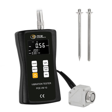 PCE Instruments PCE-VM 10 3-axis vibration meter with display, sensor and two metal measuring probes