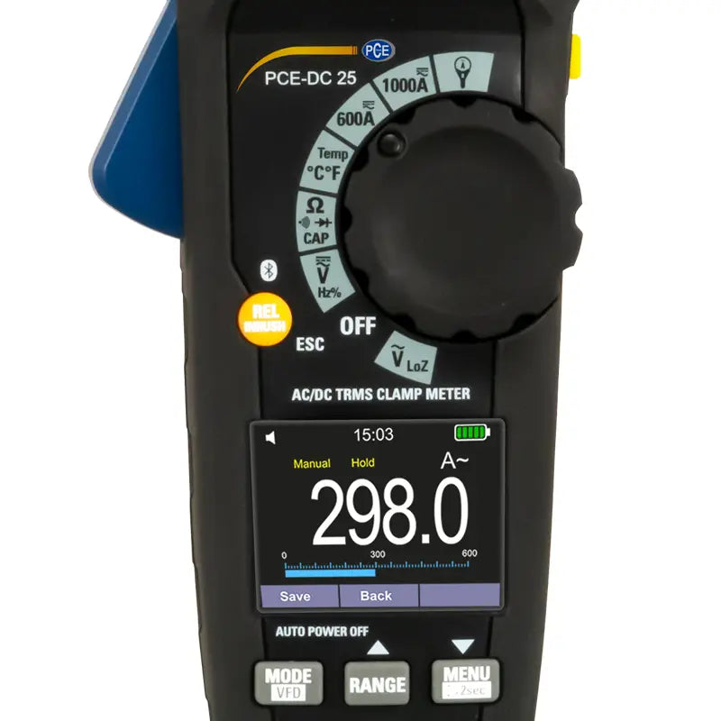 Αμπεροτσιμπίδα AC/DC με Bluetooth PCE Instruments PCE-DC 25 – Μέτρηση έως 1000 A / 1000 V, συνέχειας, θερμοκρασίας & NCV