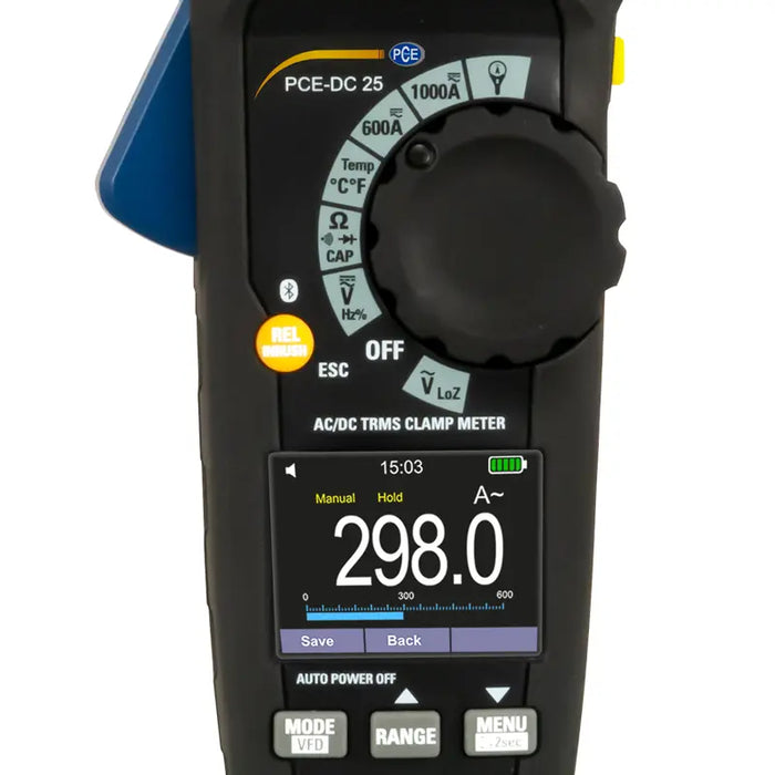 Αμπεροτσιμπίδα AC/DC με Bluetooth PCE Instruments PCE-DC 25 – Μέτρηση έως 1000 A / 1000 V, συνέχειας, θερμοκρασίας & NCV