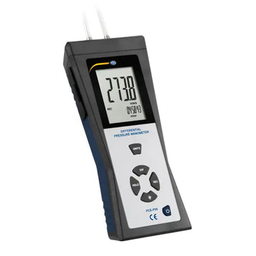Διαφορικό μανόμετρο αερίων PCE Instruments PCE-P01 με ψηφιακή οθόνη LCD και δύο στόμια σύνδεσης στην κορυφή