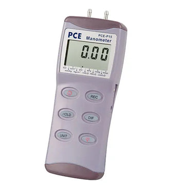 Ψηφιακό διαφορικό μανόμετρο PCE Instruments PCE-P15 με μεγάλη οθόνη LCD και πλήκτρα HOLD/UNIT/DIF, 2 ρακόρ επάνω