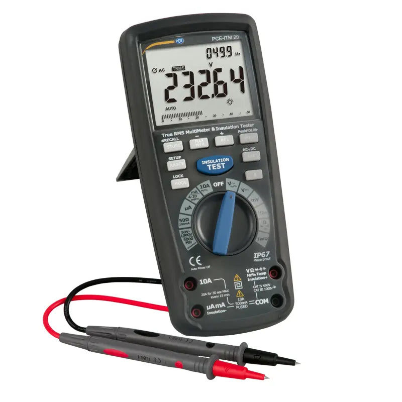 Μετρητής αντίστασης μόνωσης/πολύμετρο PCE Instruments PCE-ITM 20 με μεγάλη LCD οθόνη και ακροδέκτες μέτρησης