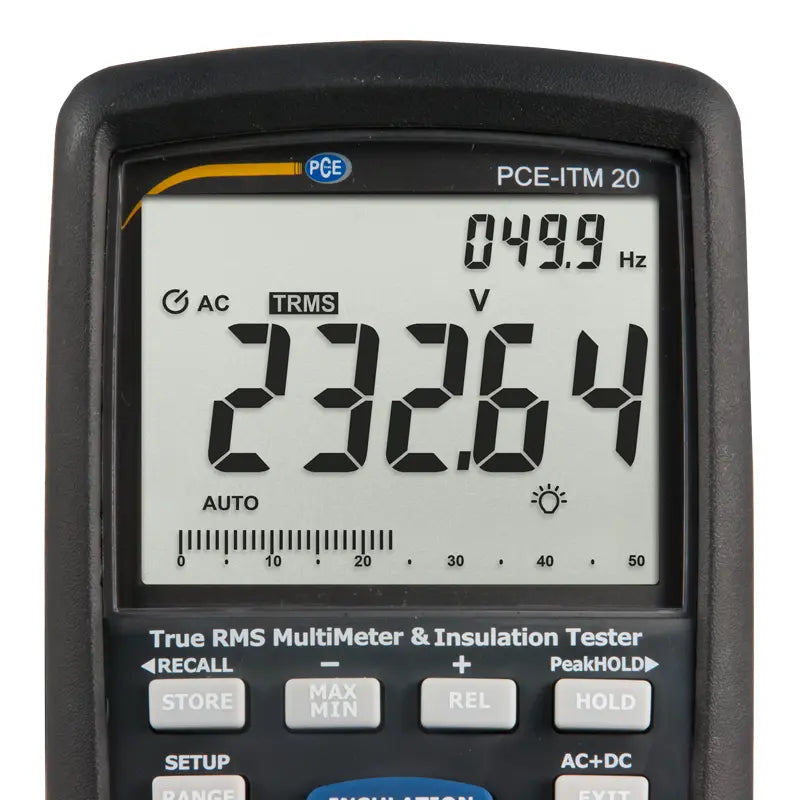 Μετρητής μόνωσης/πολύμετρο PCE Instruments PCE-ITM 20 με μεγάλη οθόνη TRMS και πλήκτρα HOLD/REL/MAX MIN