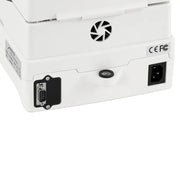 Πίσω πλευρά θερμοζυγού PCE Instruments PCE-MA 200 με θύρα RS232, είσοδο τροφοδοσίας και σήμανση CE/FCC