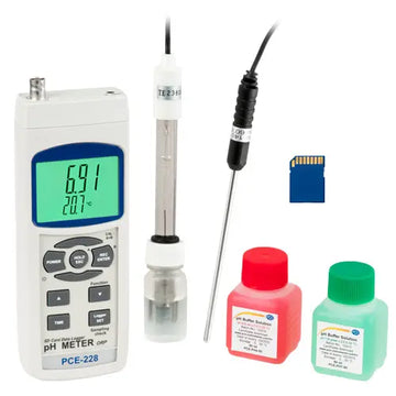 Σετ πεχάμετρο PCE Instruments PCE-228-Kit με ψηφιακή οθόνη, ηλεκτρόδιο, αισθητήρα θερμοκρασίας, SD και διαλύματα buffer