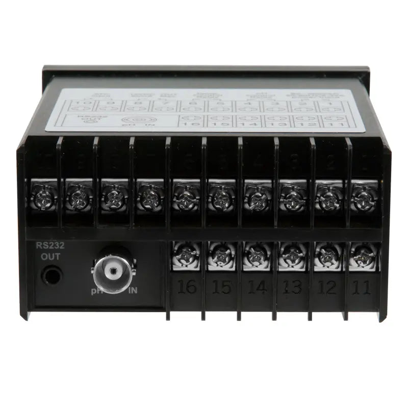 Οθόνη πεχαμέτρου PCE Instruments PCE-PHC 10, μαύρη μονάδα με κλέμες σύνδεσης και θύρα RS232 OUT