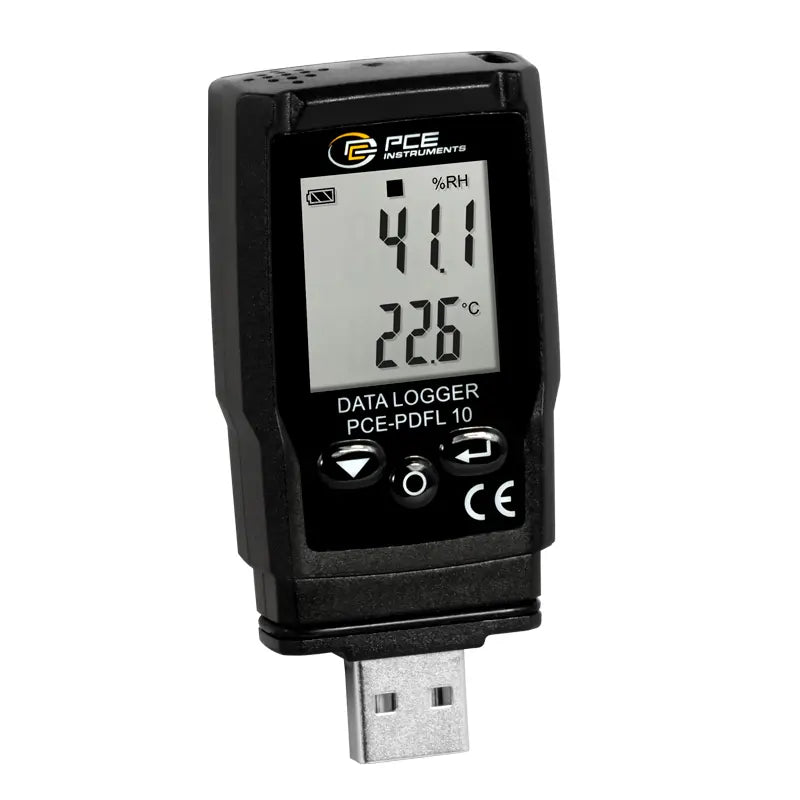 Καταγραφικό υγρασίας/θερμοκρασίας PCE Instruments PCE-PDFL 10 με οθόνη LCD και βύσμα USB, μαύρο