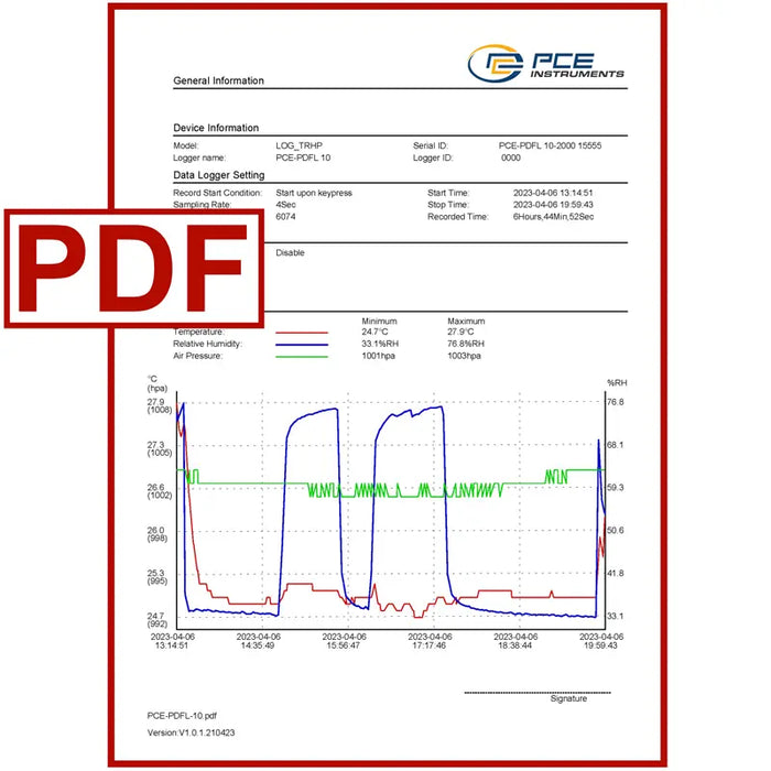 PCE-PDFL 10 - Υγρασιόμετρο - Θερμόμετρο Χώρου - Βαρόμετρο