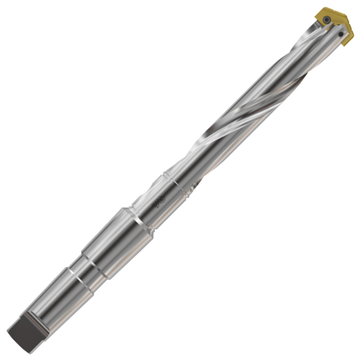 Yg SDHMT spade drill holder with insert, metal body with helical flutes and yellow cutting head