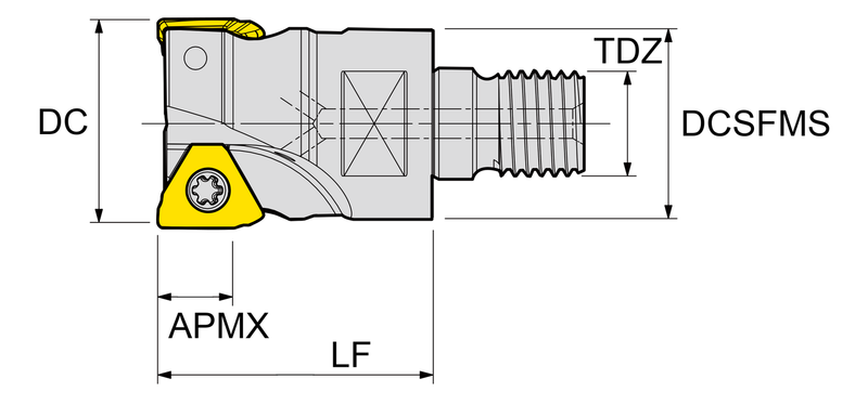 Σκίτσο διαστάσεων YG-1 M90 TPKT Modular - DC, DCSFMS, TDZ, LF, APMX