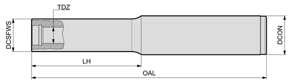 Σκίτσο διαστάσεων YG-1 EM Modular Shank - DCSFWS, TDZ, LH, OAL, DCON