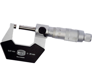 Μικρόμετρο Mauser Premium 0-25 mm 0,01 mm, μαύρο σώμα με ασημί κλίμακα και ροδέλα, 00121611M