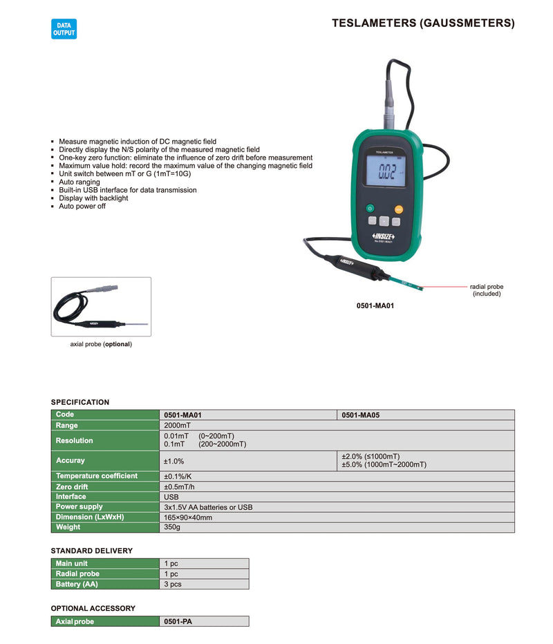 Μετρητής Μαγνητικού Πεδίου DC, Tesla, Gauss Insize