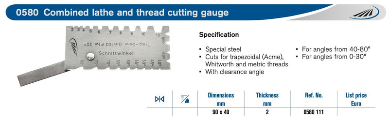 Καλίμπρα Σπειρωμάτων - 30° Τραπεζοειδή, 55° Whitworth, 60° Metric & Unified , Ατσαλάκια Τόρνου γωνία Β 40°-80° + Στοπ Preisser