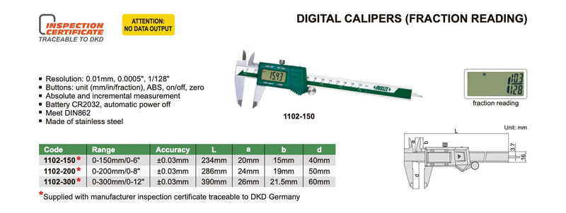 Παχύμετρο Ψηφιακό - Κλάσματα Insize