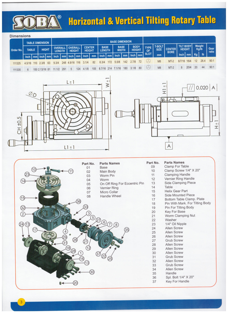 Περιστρεφόμενο Τραπέζι Διαιρέτης 110-250 mm Soba