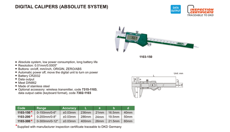 Παχύμετρο Ψηφιακό Absolute Insize