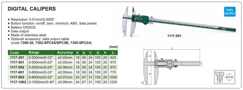 Παχύμετρο Ψηφιακό Μεγάλοι Σιαγώνες Ανάποδα Αυτία -  data preset Insize