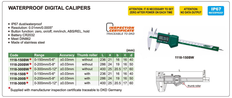 Παχύμετρο Ψηφιακό Αδιάβροχο IP67 (Αδιάβροχο) Insize