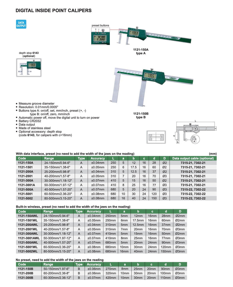 Παχύμετρο Εσωτερικό - Κυλινδρικές Ακίδες - για Εσοχές/Αυλάκια 0.01 mm Insize