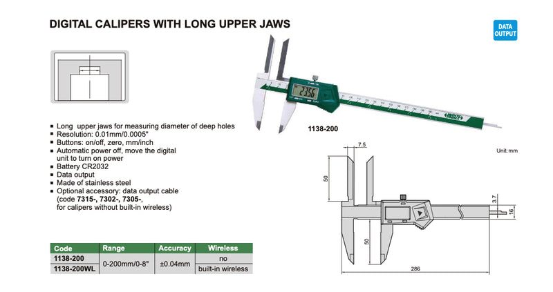 Παχύμετρο με μεγάλους ανω σιαγώνες Insize