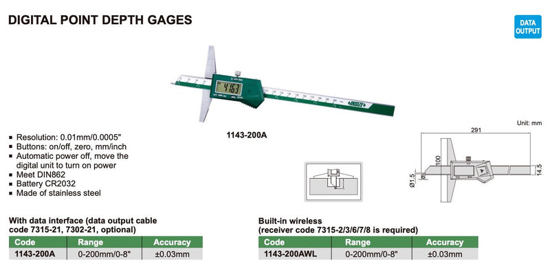 Bαθύμετρο Ψηφιακό - Με βελόνα Insize