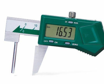 Insize 1161 digital tube wall thickness caliper, green body with LCD display and measuring jaws