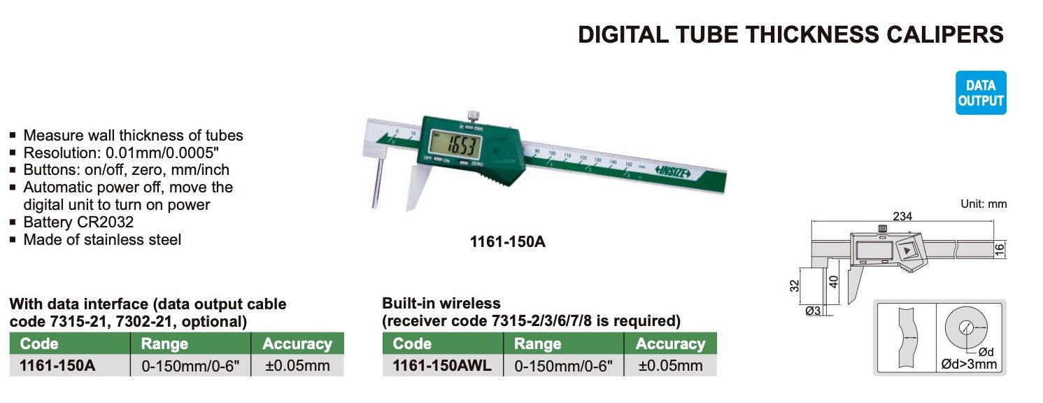 1161 - Παχύμετρο για Μέτρηση Τοιχώματος Σωλήνα - Tube