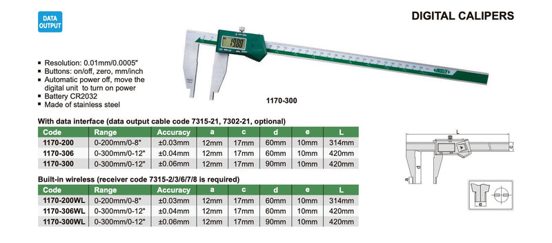 Τεχνικά χαρακτηριστικά 1170 - Παχύμετρο Ψηφιακό