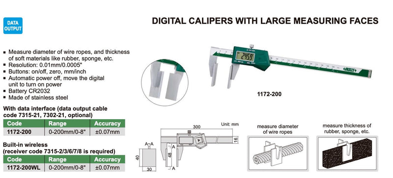 Παχύμετρο με Πλακε Σιαγώνες για μέτρηση μαλακών υλικών, συρματοσχοινων, σφουγγάρια κτλ) Insize