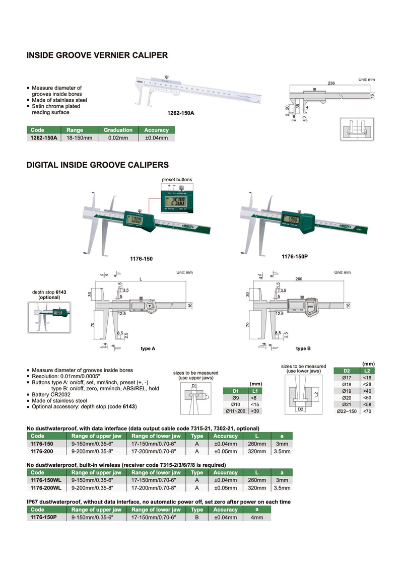 Παχύμετρο Ακίδων Εσωτερικό - για Εσοχές/Αυλάκια Insize