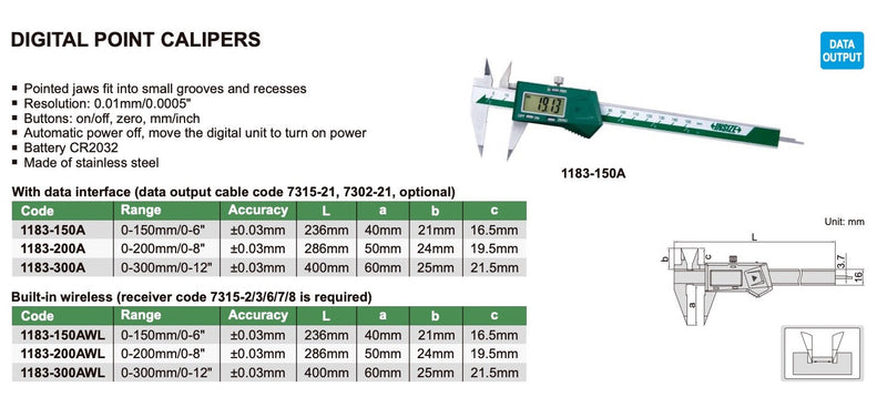Παχύμετρο με Μυτερές Σιαγώνες Insize