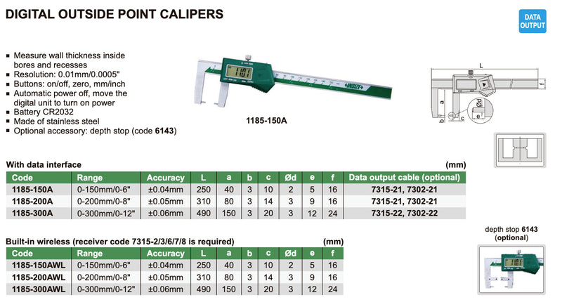 Παχύμετρο Εξωτερικό - Κυλινδρικές Σκίδες - Εσοχές/Αυλάκια Insize