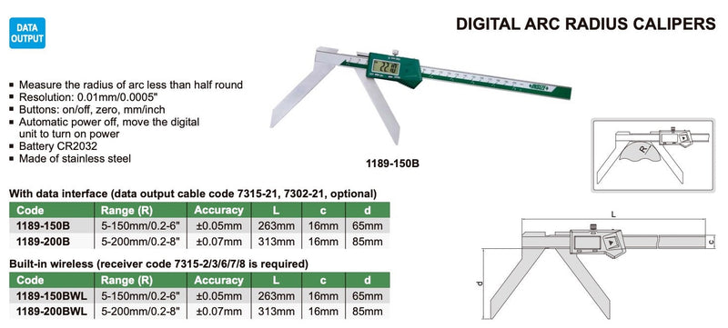 Παχύμετρο Μετρησης Ακτίνας Τόξου (Ραδιόμετρο) Insize