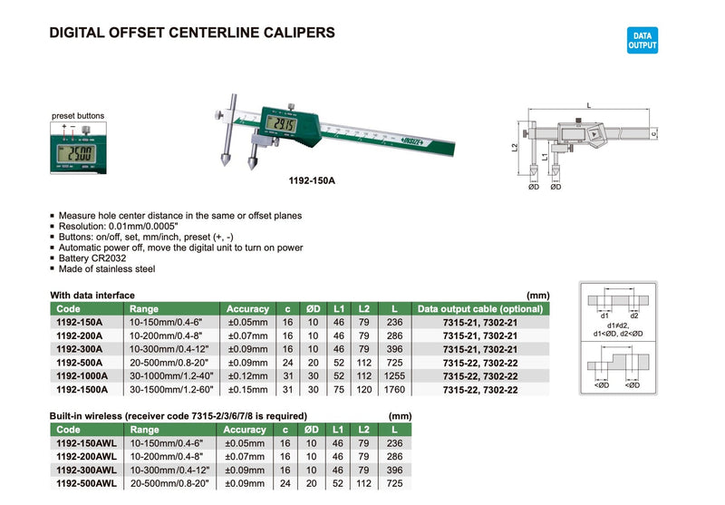 Παχυμετρο για Μέτρηση Κέντρων Δυο Οπών Insize