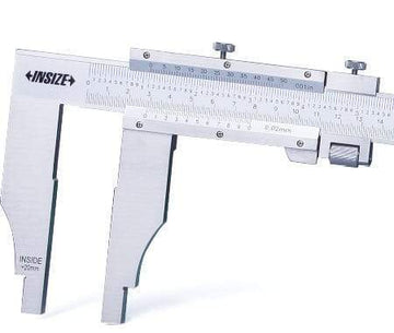 Insize 1214 vernier caliper with long jaws without upper jaws, metal with scale and locking screw