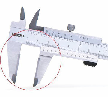 Insize 1238 vernier caliper with carbide jaws, metal body and 0.05 mm/1-128 in scale