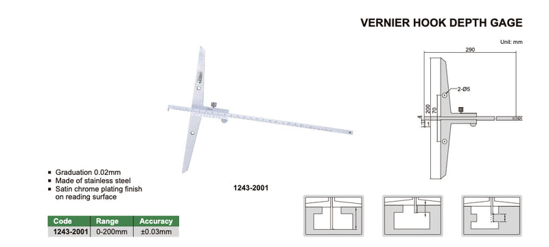 Βαθύμετρο Βερνιέρος με γαντζο Insize