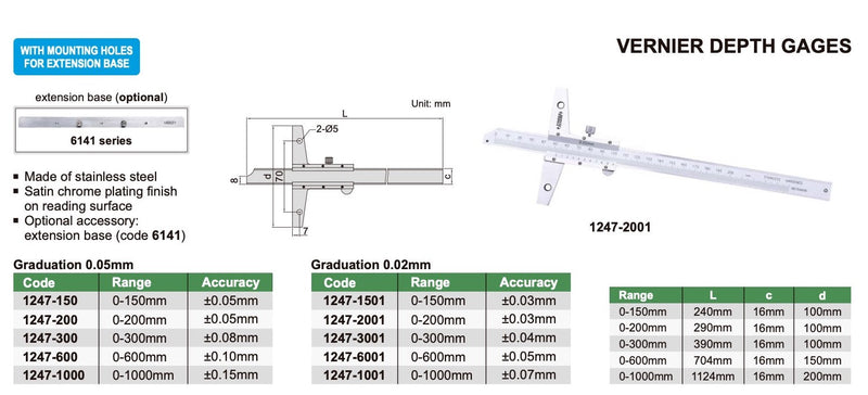 Βαθύμετρο Βερνιέρος - Με προέκταση πέλματος Insize