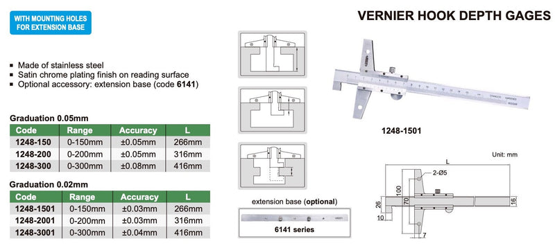 Βαθύμετρο Βερνιέρος - Με γάντζο Insize
