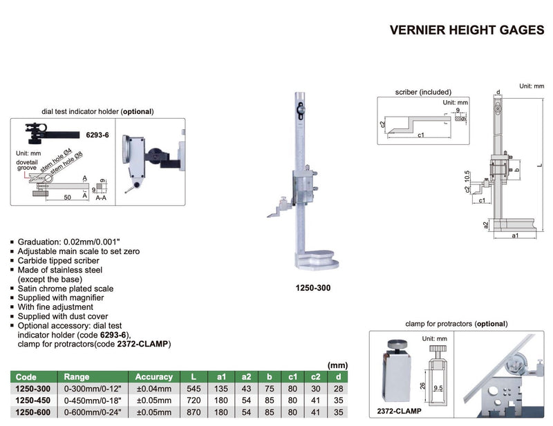 Υψομετρικός Γράφτης - Χαράκτης - με Βερνιέρο - με μεγεθυντικό φακό Insize